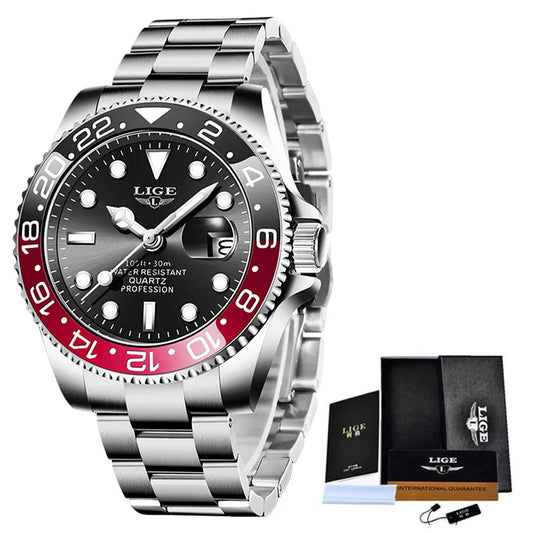 LIGE 2024 New Mens Watches Top Brand Luxury Fashion Date Clock Sport Mens Quartz Wristwatchساعات رجالية جديدة من LIGE 2024، علامة تجارية فاخرة، ساعة رياضية للرجال، كوارتز، ساعة معصم