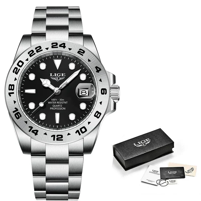 LIGE 2024 New Mens Watches Top Brand Luxury Fashion Date Clock Sport Mens Quartz Wristwatchساعات رجالية جديدة من LIGE 2024، علامة تجارية فاخرة، ساعة رياضية للرجال، كوارتز، ساعة معصم (Copy) (Copy)