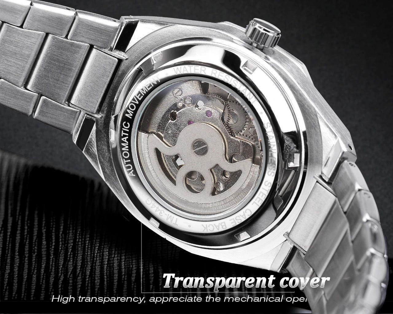 Forsining Silver Skeleton Watch –ساعة فورسينينج الفضية الهيكلية - ستانلس ستيل، لمسات من الماس