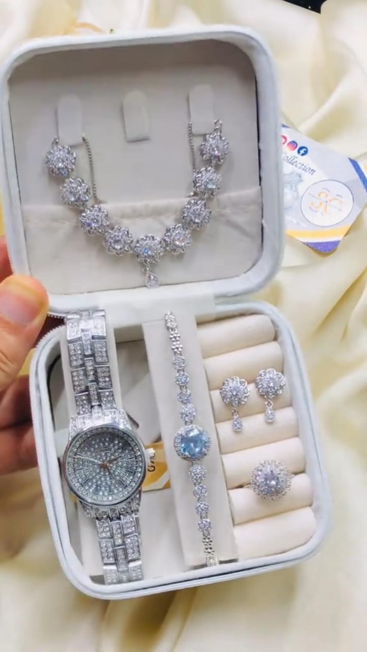 5PCS Women’s Luxury Jewelry & Watch Set - طقم نسائي فاخر 5 قطع