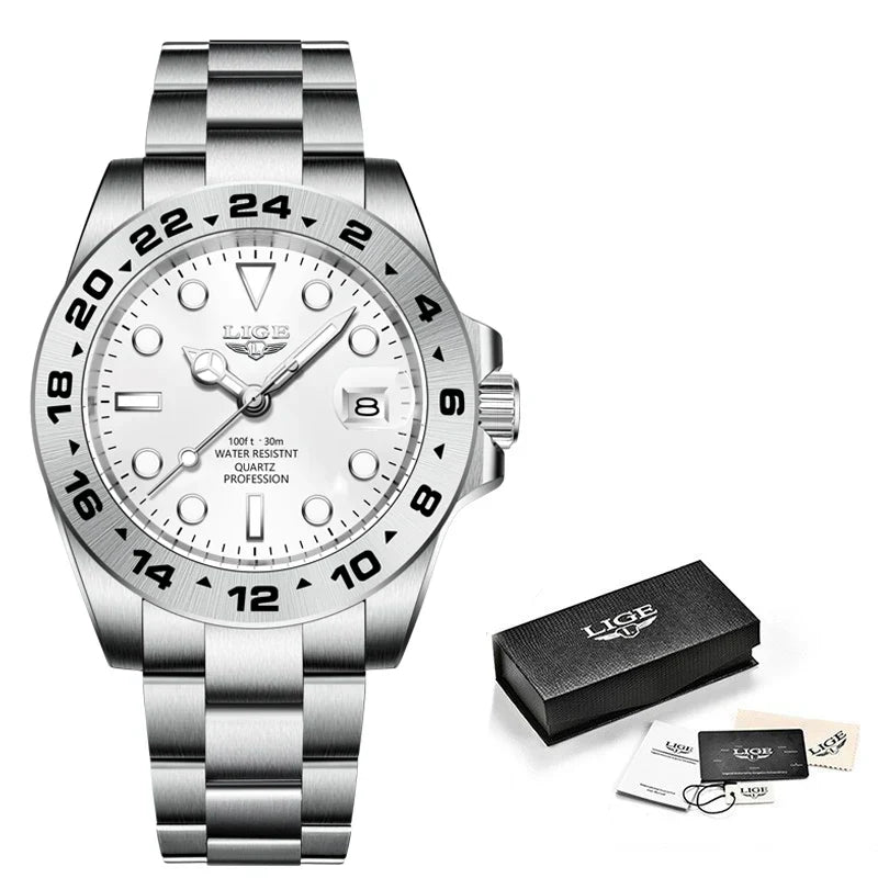 LIGE 2024 New Mens Watches Top Brand Luxury Fashion Date Clock Sport Mens Quartz Wristwatchساعات رجالية جديدة من LIGE 2024، علامة تجارية فاخرة، ساعة رياضية للرجال، كوارتز، ساعة معصم