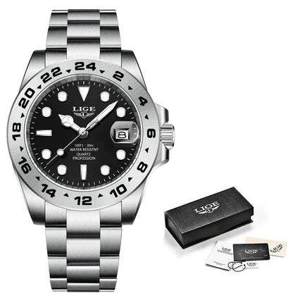 LIGE 2024 New Mens Watches Top Brand Luxury Fashion Date Clock Sport Mens Quartz Wristwatchساعات رجالية جديدة من LIGE 2024، علامة تجارية فاخرة، ساعة رياضية للرجال، كوارتز، ساعة معصم (Copy) (Copy)