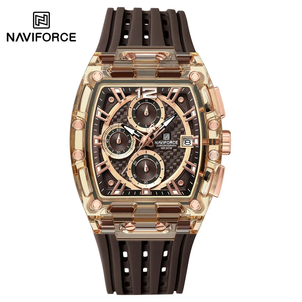 NAVIFORCE NF 7105 Men Watch Sport Top Brand Luxury  Date Original Wristwatch Silicone Strap Quartz Clock ساعة NAVIFORCE NF 7105 للرجال رياضية فاخرة من أفضل العلامات التجارية العسكرية كرونوغراف وتاريخ ساعة يد أصلية بحزام من السيليكون وساعة كوارتز