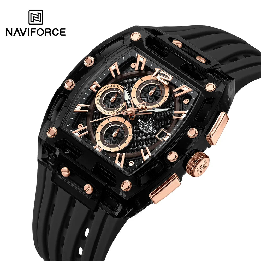 NAVIFORCE NF 7105 Men Watch Sport Top Brand Luxury  Date Original Wristwatch Silicone Strap Quartz Clock ساعة NAVIFORCE NF 7105 للرجال رياضية فاخرة من أفضل العلامات التجارية العسكرية كرونوغراف وتاريخ ساعة يد أصلية بحزام من السيليكون وساعة كوارتز