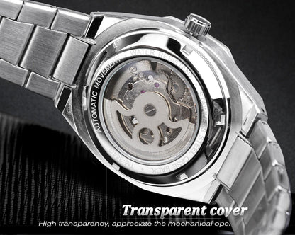 Forsining Silver Skeleton Watch –ساعة فورسينينج الفضية الهيكلية - ستانلس ستيل، لمسات من الماس